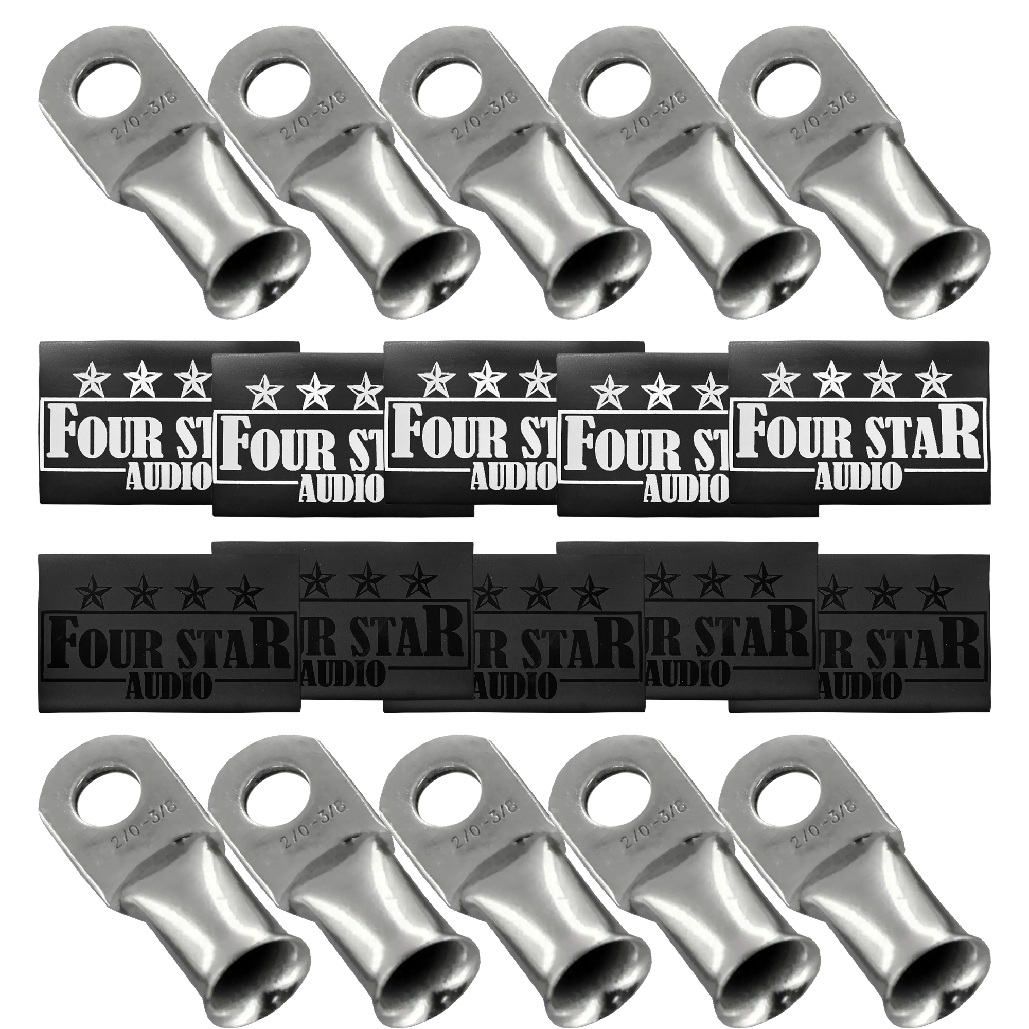 4 Star Audio 10-Pack 2/0 Silver Tinned Copper Wire Lugs w/ Custom Heat Shrink