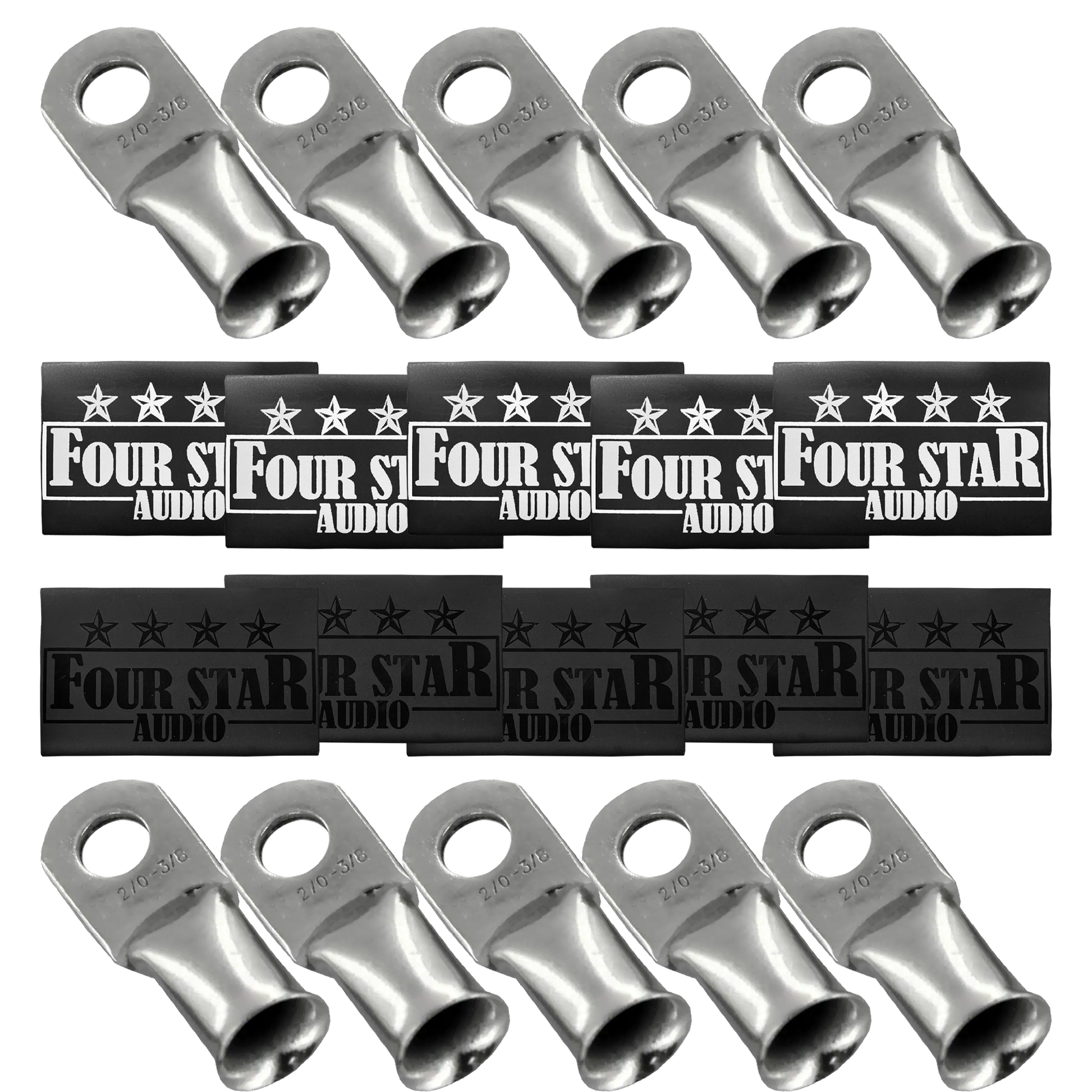 4 Star Audio 10-Pack 2/0 Silver Tinned Copper Wire Lugs w/ Custom Heat Shrink