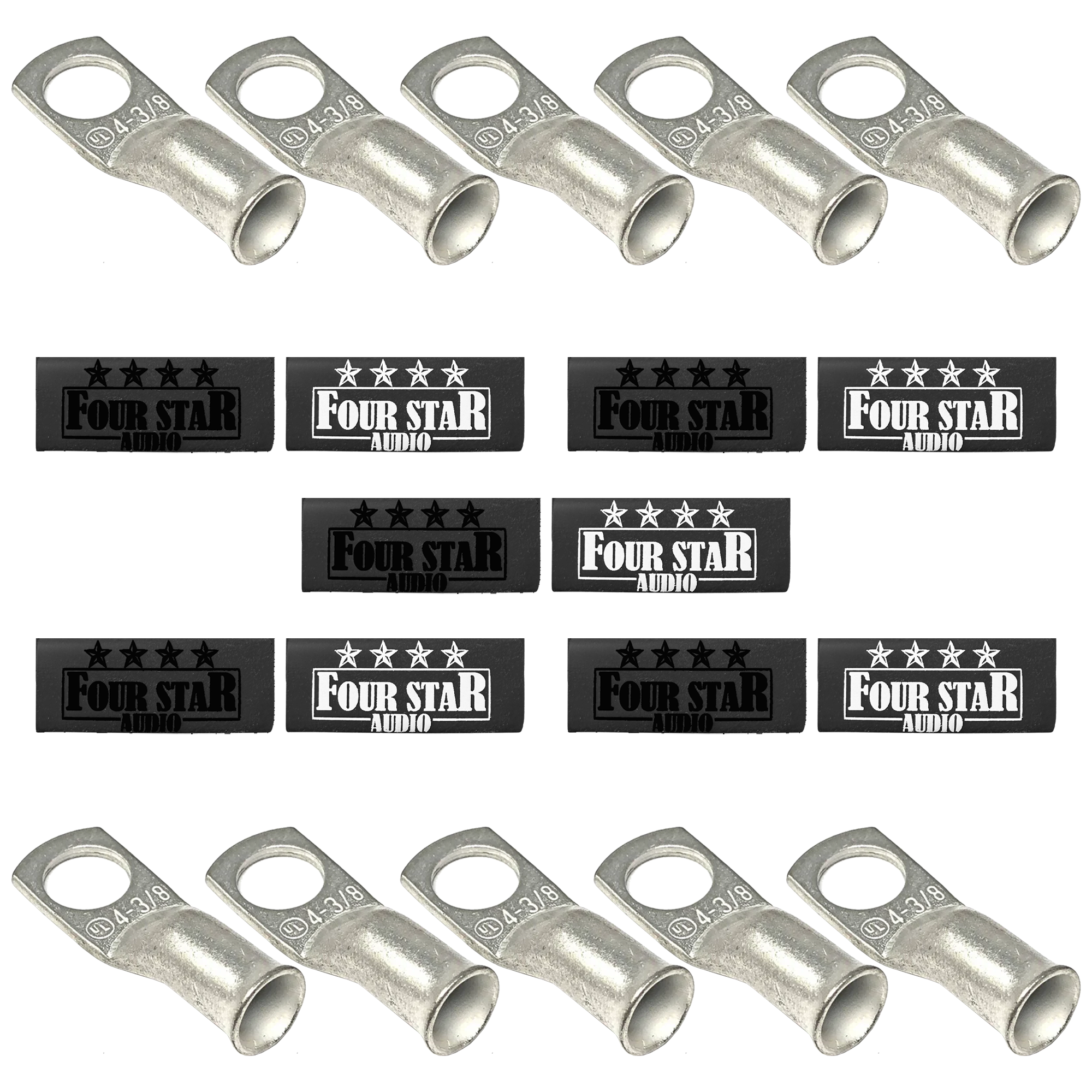 4 Star Audio 10-Pack 4AWG Silver Tinned Copper Wire Lugs w/ Custom Heat Shrink