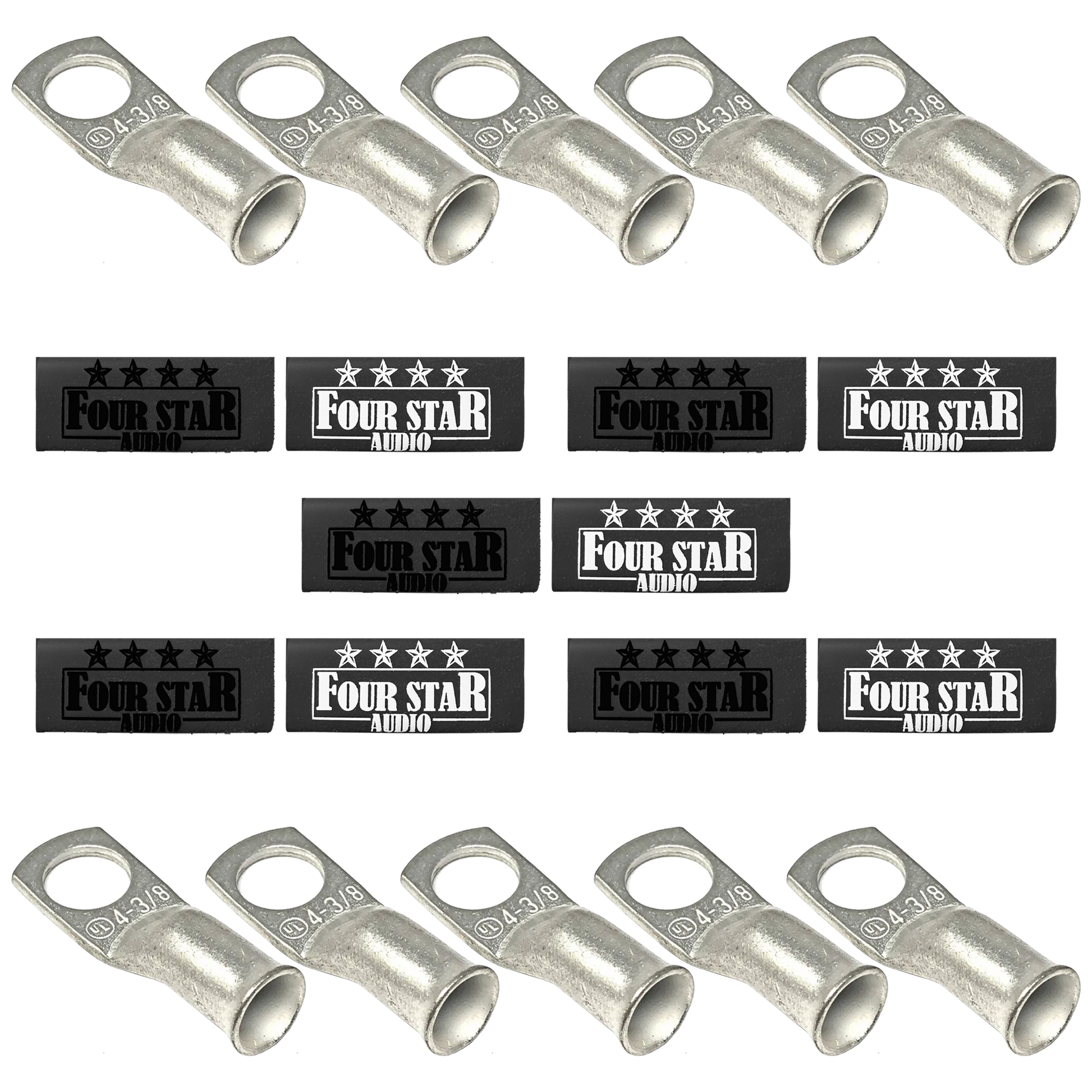 4 Star Audio 10-Pack 4AWG Silver Tinned Copper Wire Lugs w/ Custom Heat Shrink