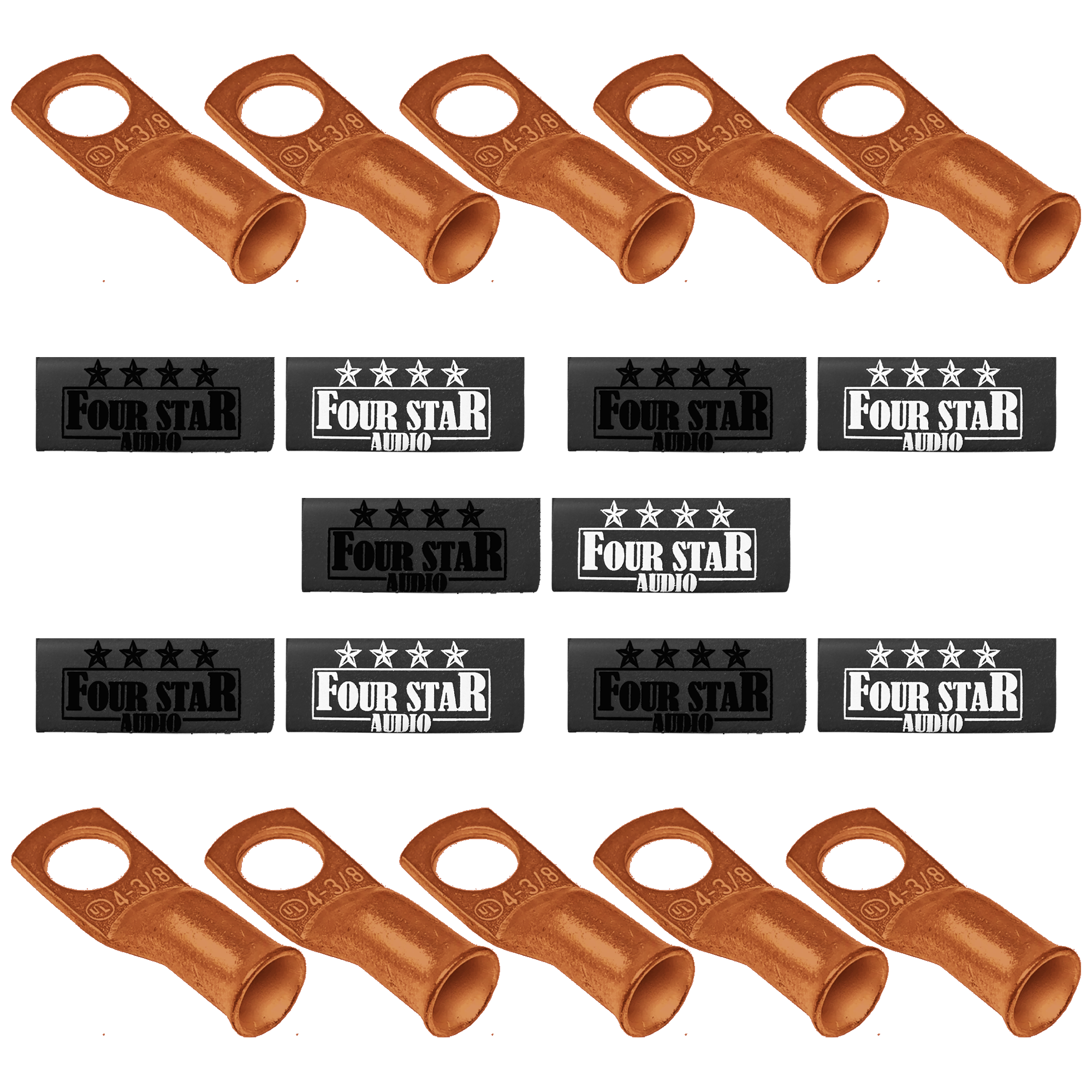 4 Star Audio 10-Pack 4AWG 100% Copper Wire Lugs w/ Custom Heat Shrink
