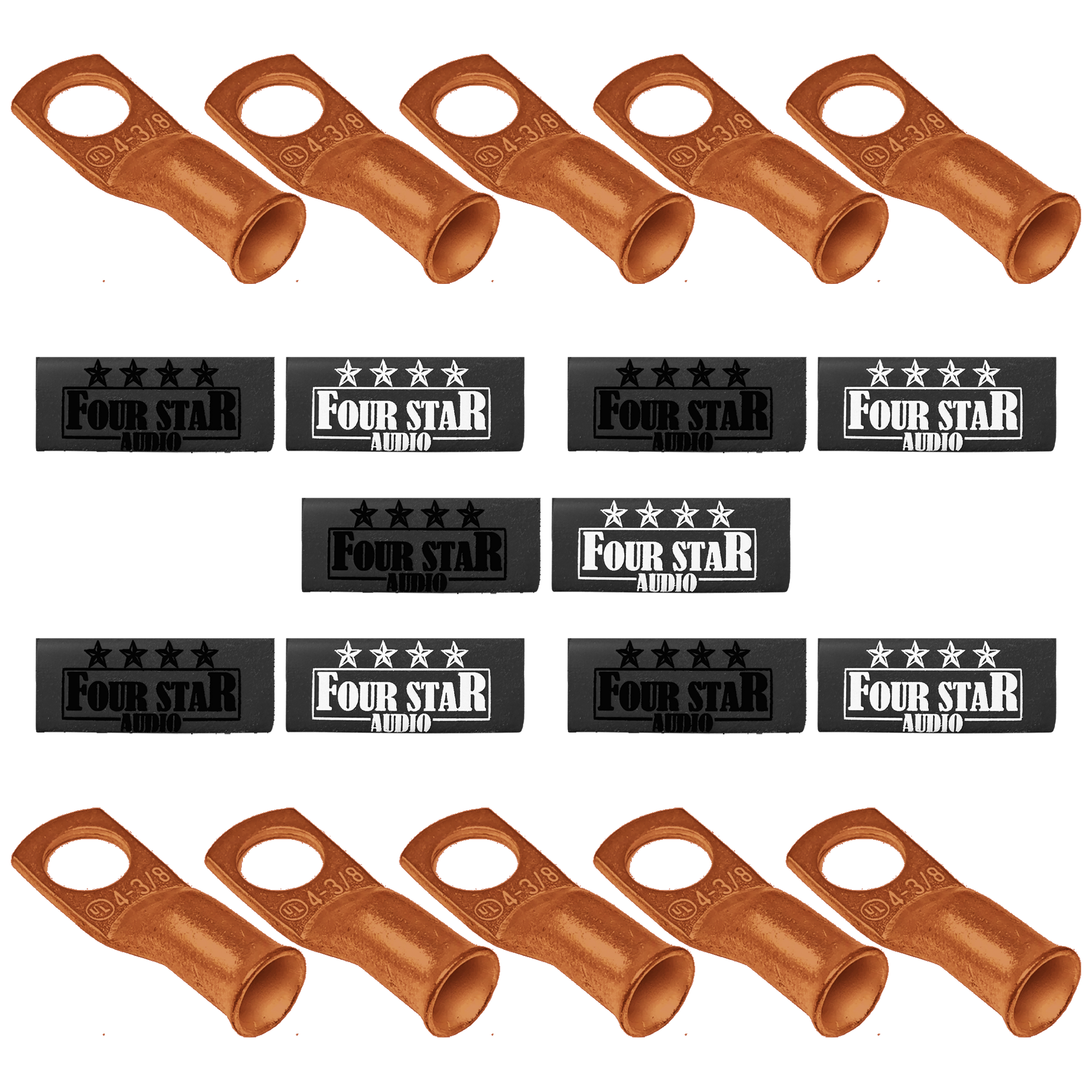4 Star Audio 10-Pack 4AWG 100% Copper Wire Lugs w/ Custom Heat Shrink