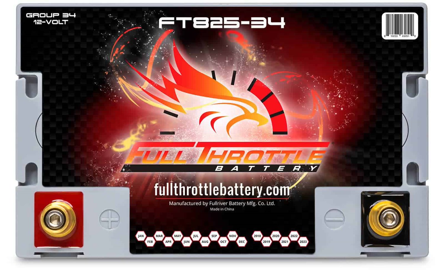 Full Throttle Battery FT825-34 FT-Series AGM 12 V Battery, Group: 34, 825 CCA, 65 AH, Brass SAE Terminal - LHP