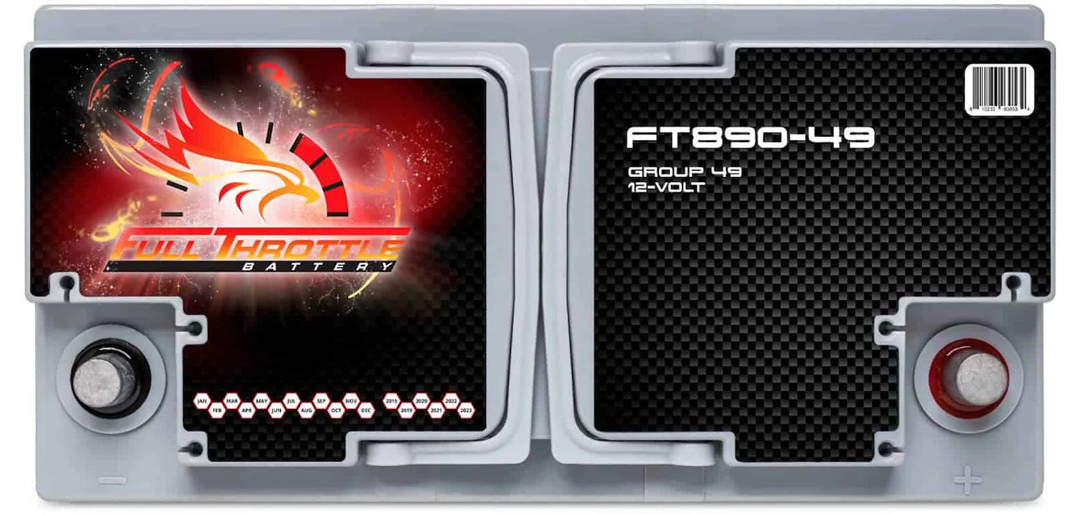 Full Throttle Battery FT890-49 FT-Series AGM 12 V Battery, Group: 49/L5/H8, 890 CCA, 80 AH, Brass SAE Terminal RHP