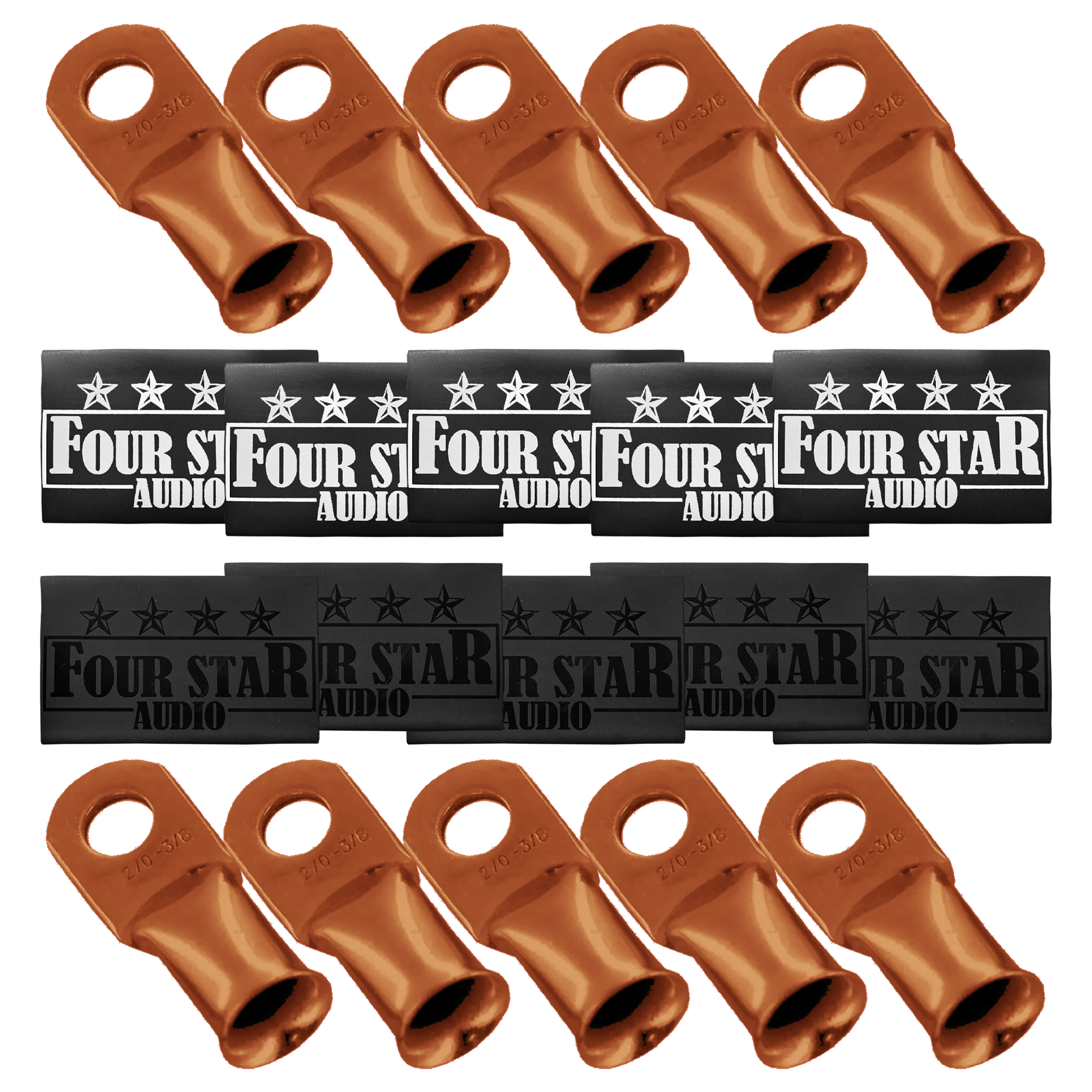 4 Star Audio 10-Pack 2/0 100% Copper Wire Lugs w/ Custom Heat Shrink