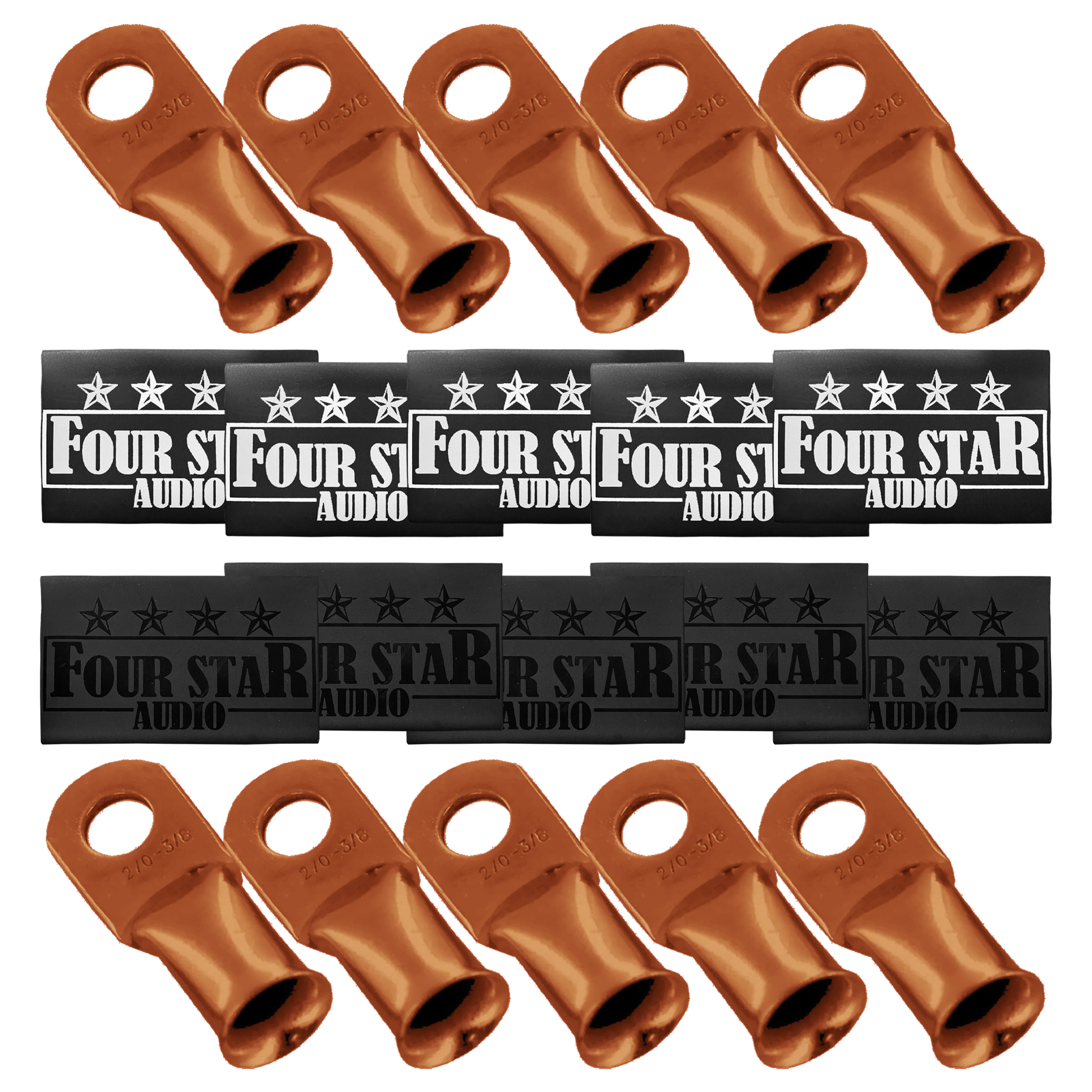 4 Star Audio 10-Pack 2/0 100% Copper Wire Lugs w/ Custom Heat Shrink