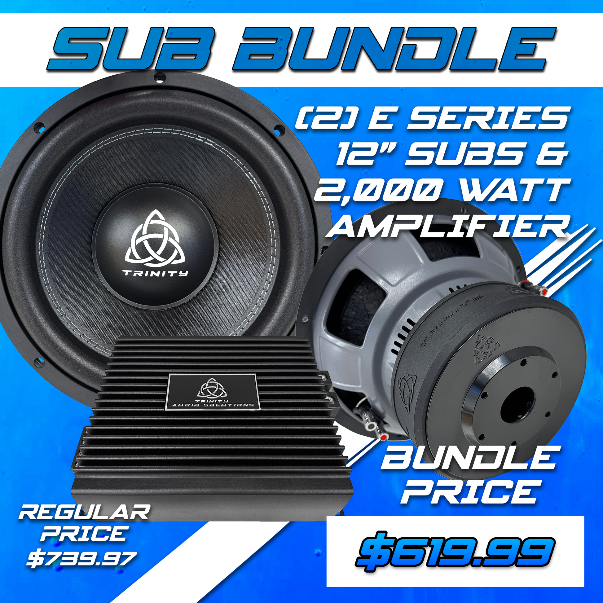 Trinity Audio Dual E Series 12" Subwoofers & 2000.1v2 2,000 Watt Monoblock Amplifier