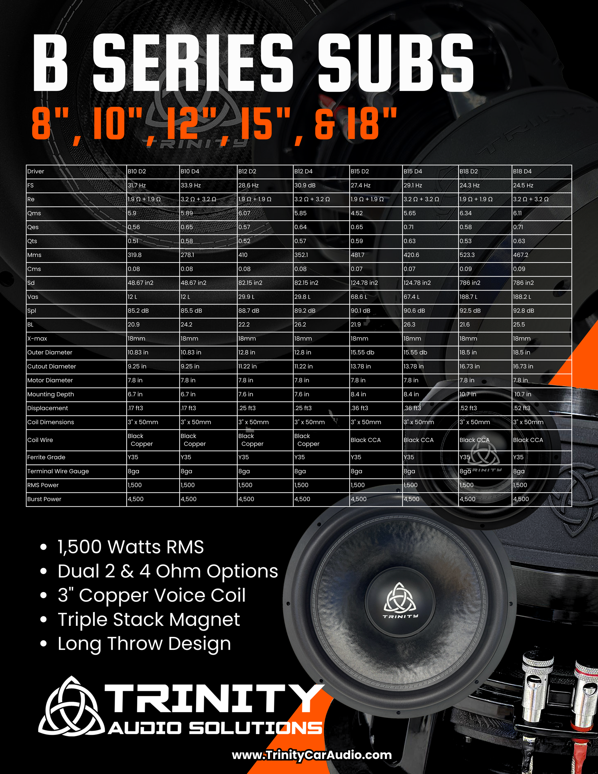 Trinity B Series 10" Subwoofer 1,500 Watts RMS