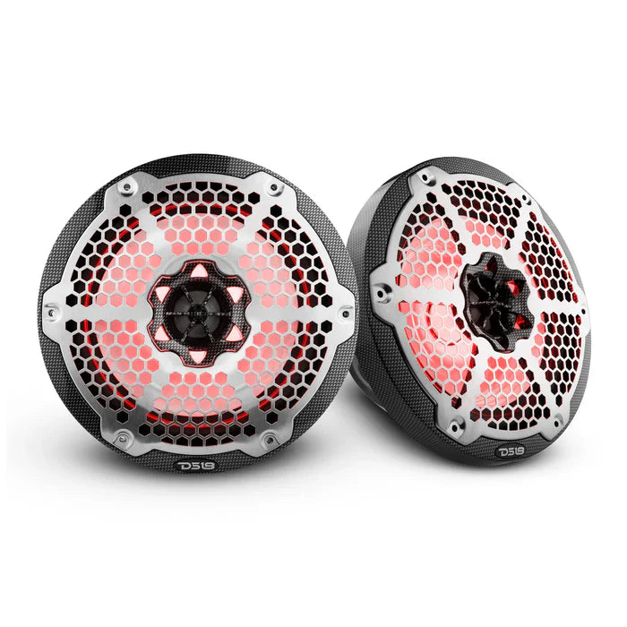 DS18 CF-8 HYDRO 8" 2-Way Marine Speakers with Integrated RGB LED Lights 450 Watts Black Carbon Fiber