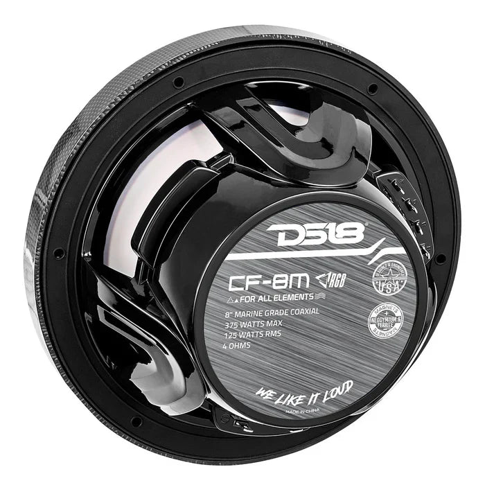 DS18 CF-8 HYDRO 8" 2-Way Marine Speakers with Integrated RGB LED Lights 450 Watts Black Carbon Fiber